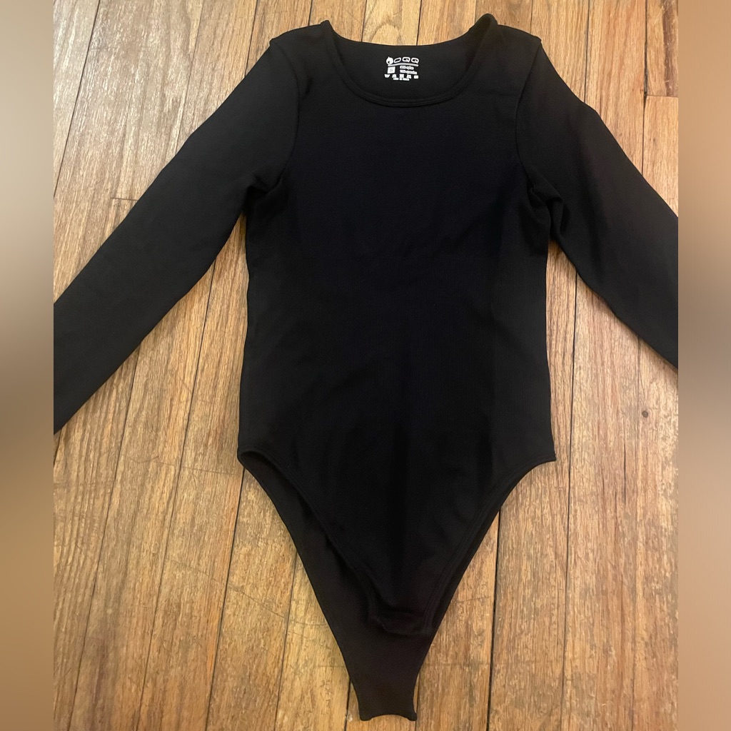 Black Long Sleeve Ribbed Bodysuit